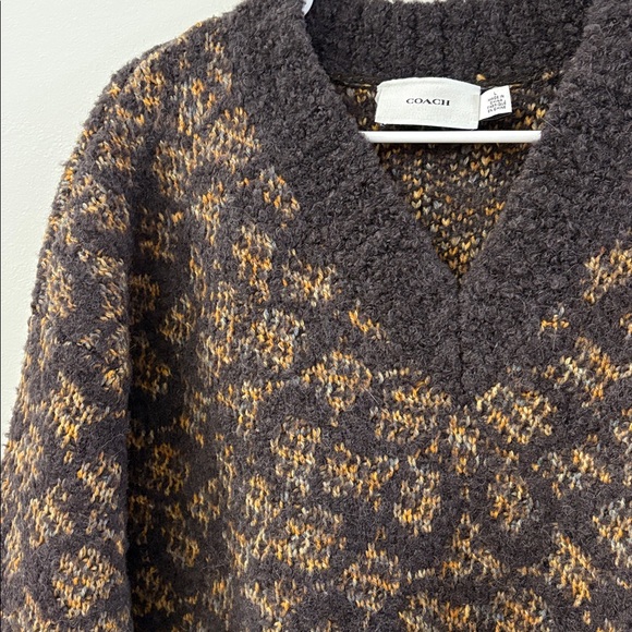 Vintage Coach Charcoal & Camel Patterned V-Neck oversized Sweater - large - Picture 3 of 5